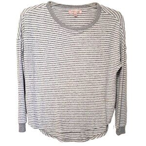 Philosophy  S Gray/White Stripe Round Neck 3/4 Sleeve Pullover Sweater